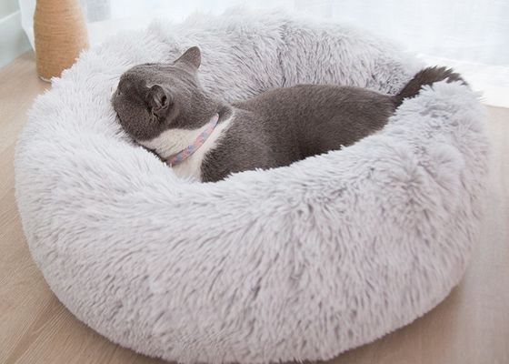 Warm Plush Soft Donut Cats Dogs Bed Faux Fur Dog Calming Bed