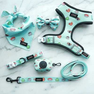 6 Piece Adjustable Dog Harness Vest Matching Collar Leash Bow Tie And Bandana Set