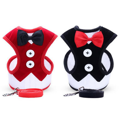 Adjustable Collar Leash Harness Set Handmade Dog Collar With Bow Tie Traction Vest Rope L 35-50cm