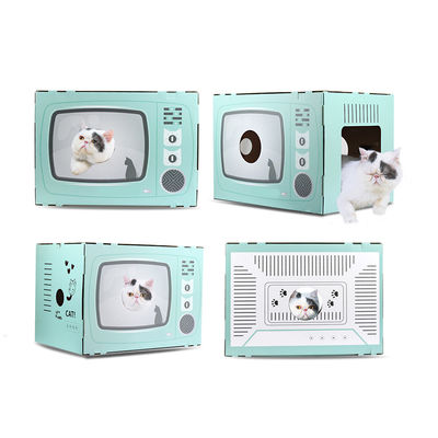 Cat House Scratcher Retro TV Shape Cat Lounge with Scratch Pad Corrugated Cardboard Cave Bed Scratcher