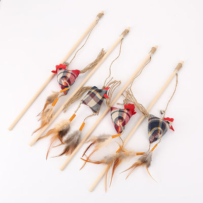 Wood Luxury Chicken Shaped Cat Toy Stick With Feather Interactive