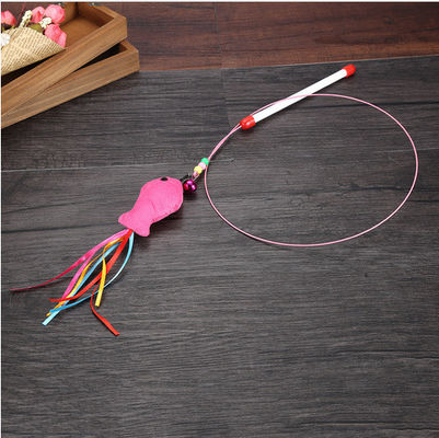 Interactive Funny Fish Cat Teaser Stick Pack With Steel Wire Feather Bell