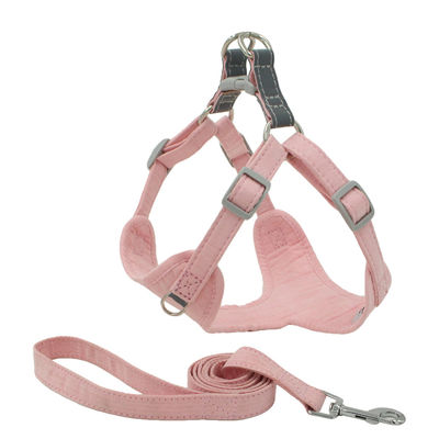 Suede Fabric Reflective Chest Dog Collar Leash Harness Set Easy Walk Dog Harness