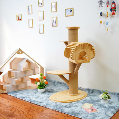 123cm Large Solid Wood Cat Climbing Tree Cat Activity Tower With Scratching Posts