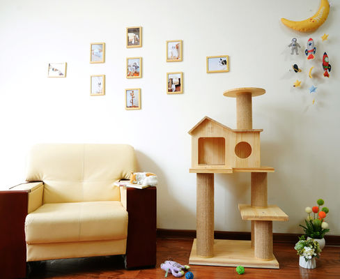 L Size Cat Scratch House Tower Condo Sisal Rope Wrapped Wooden Cat Bed 60*50*125.5cm