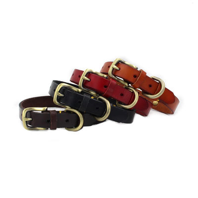 Custom Handmade Cattlehide Dog Collar Leather with Bronze Metal Plate Can Be Engraved Pet ID Collars for Dogs