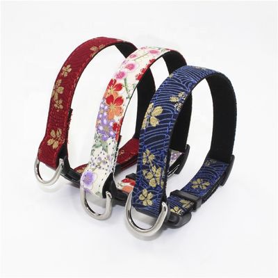 Printed Sakura Suede Substrate Puppy Dog Collar Leash Harness Set With D Rings Japanese Style