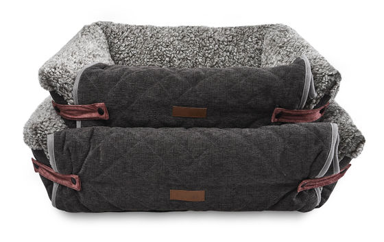 Flip Cover Comfortable Pet Bed Detachable Grey Dog Sofa Cushion With Removable Mat