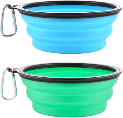 TPE Outdoor Dog Collapsible Bowl Green And Blue For Traveling And Hiking