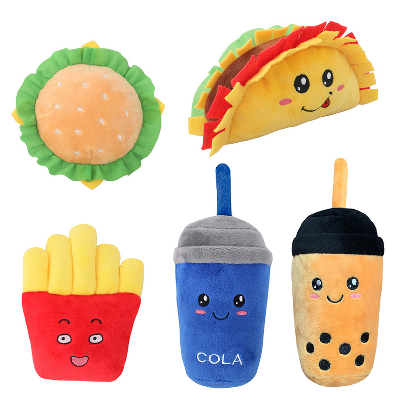 Stuffed Chips Hot Dog Cola Fast Food Plush Pet Toys For Dogs