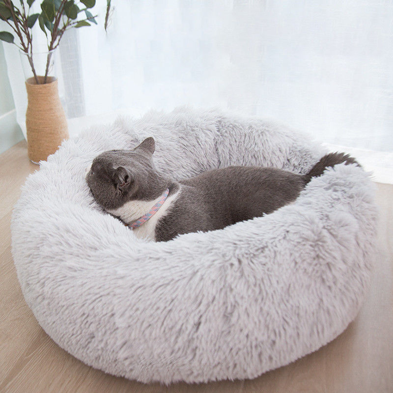 Wholesale Warm Plush Soft Donut  Cats Dogs Bed Faux Fur Dog Calming Bed