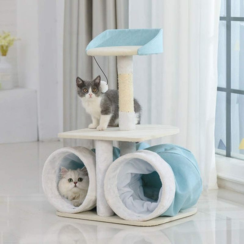 Plush Cat Climbing Tree Frame Jumping Platform With Tunnel Toy Luxury Scratcher Tree Bed