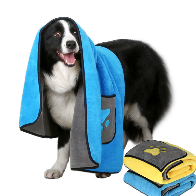 super absorbent Fiber Thicken Winter Dog Bathrobe Towel With Pockets For Big Dogs Quick Dry