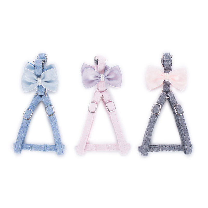 Adjustable 100% Cotton Bow Tie Girl Dog Collar And Leash Set With Bowknot
