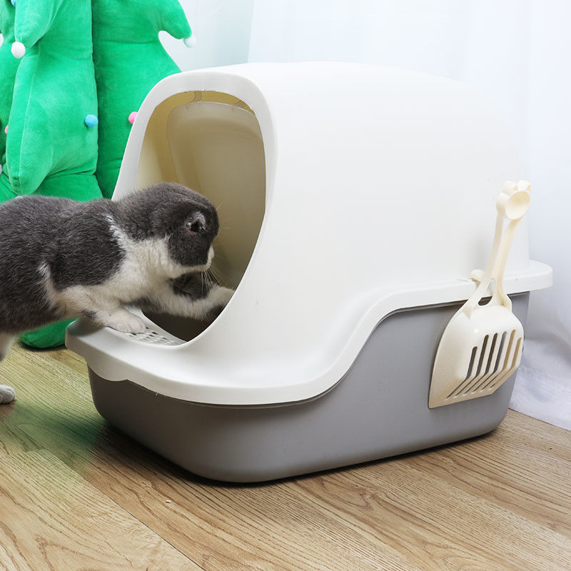 Fully Enclosed Cat Litter Pan Waterproof Hooded Cat Litter Box With Shovel