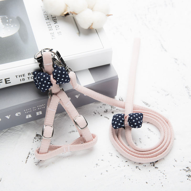 Pet Supplies Cute Dots Cat Harness Bow Tie Adjustable Pet Chest Back Strap Traction Cotton Cat Dog Harness Leash Set