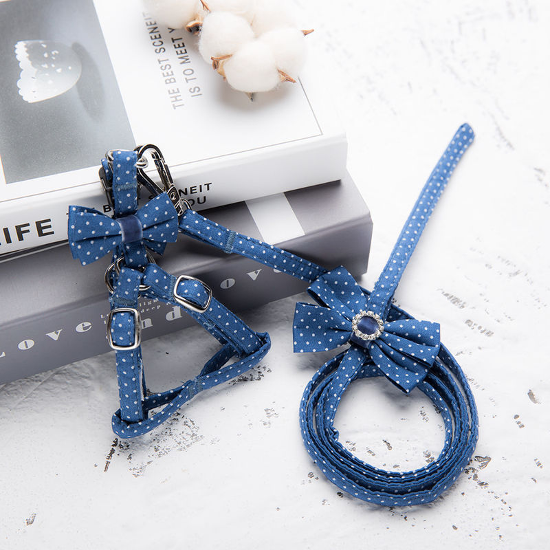 Adjustable Breathable Dog Harness With Bow tie Washable Comfortable Dogs Harness and Leash Set Cotton Dog Chest Back Set