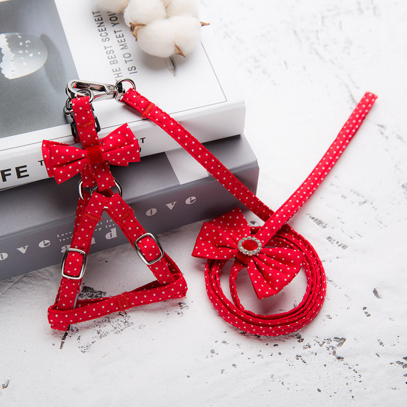 Adjustable Breathable Dog Harness With Bow tie Washable Comfortable Dogs Harness and Leash Set Cotton Dog Chest Back Set