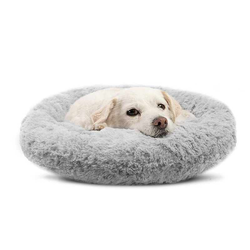 Donut Cat Bed Faux Fur Dog Bed for Medium Small Dogs Self Warming Cuddle Pet Bed Luxury Mat