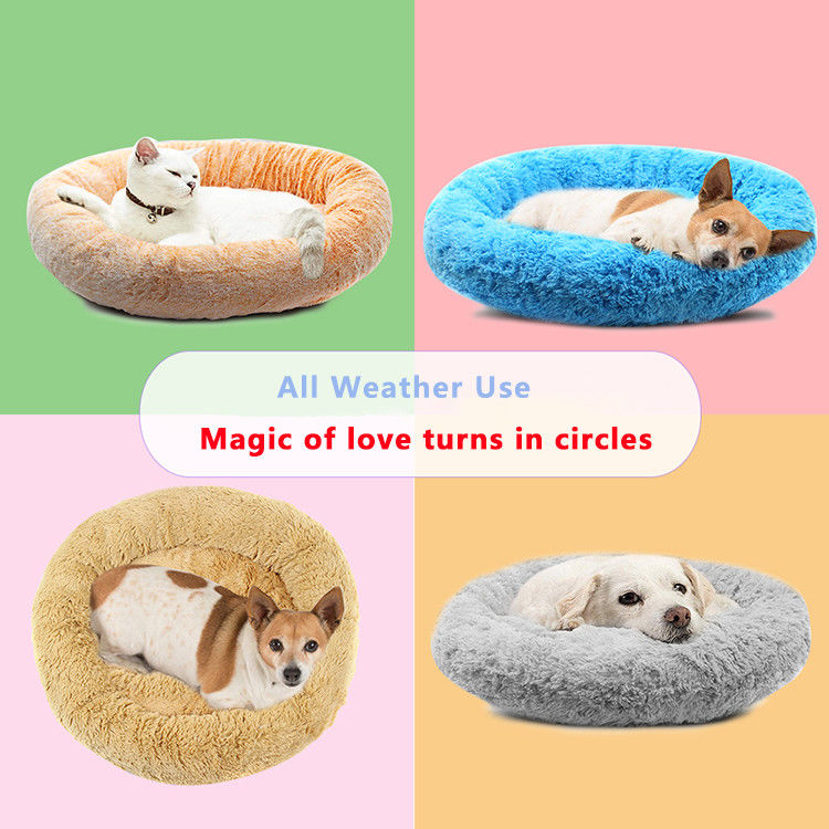 Donut Cat Bed Faux Fur Dog Bed for Medium Small Dogs Self Warming Cuddle Pet Bed Luxury Mat