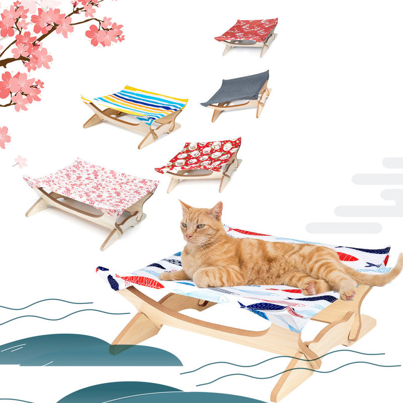 Elevated Cat Beds Cat Hammock Blanket Beds Wooden Detachable Frame Square Hanging Washable Cat Sofa