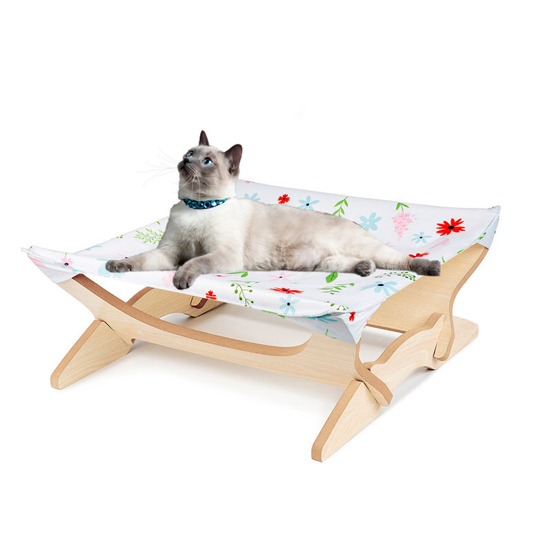 Elevated Cat Beds Cat Hammock Blanket Beds Wooden Detachable Frame Square Hanging Washable Cat Sofa