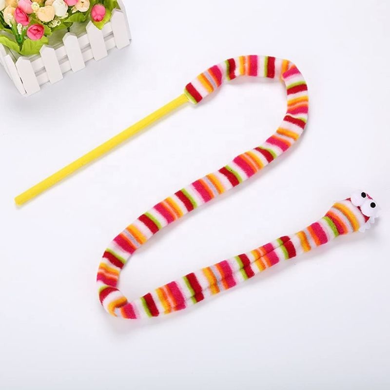 Vocal Pink Snake Cat Pet Toys Cat Feather Teaser Wand 113cm
