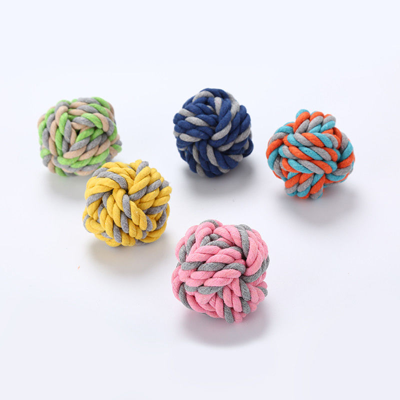 Bite Resistant Cotton Dog Rope Toy Ball Braided Cotton Chew Knot Ball For Dog Teeth Cleaning