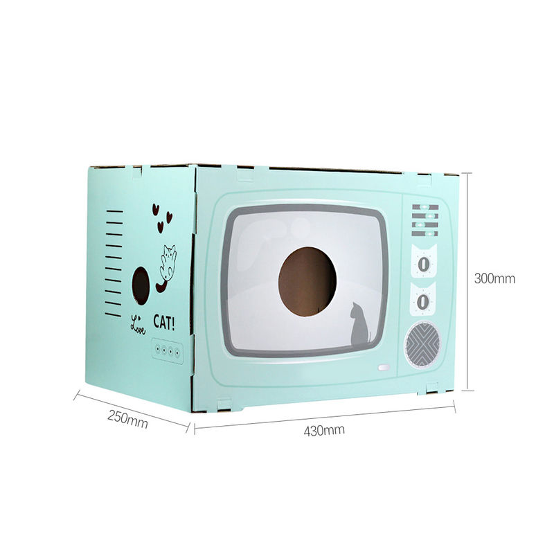 Cat House Scratcher Retro TV Shape Cat Lounge with Scratch Pad Corrugated Cardboard Cave Bed Scratcher