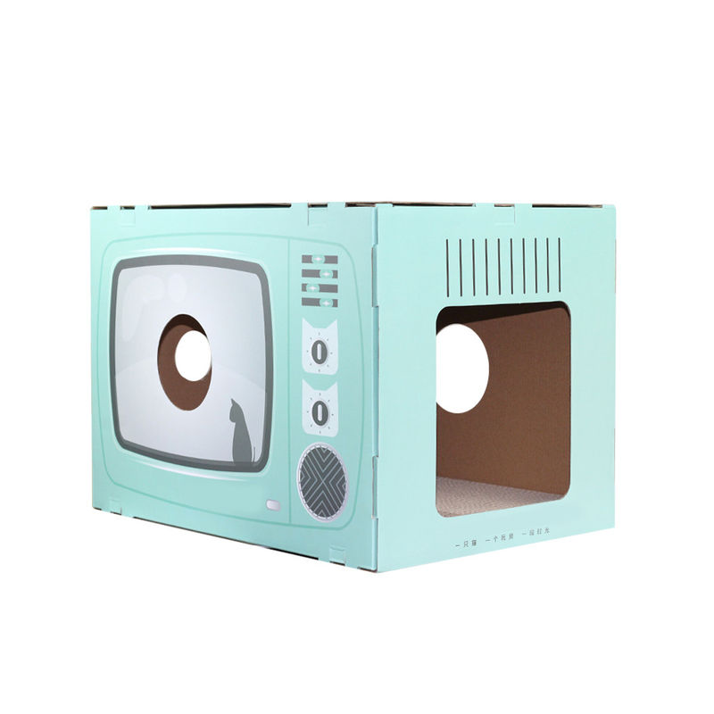 Cat House Scratcher Retro TV Shape Cat Lounge with Scratch Pad Corrugated Cardboard Cave Bed Scratcher