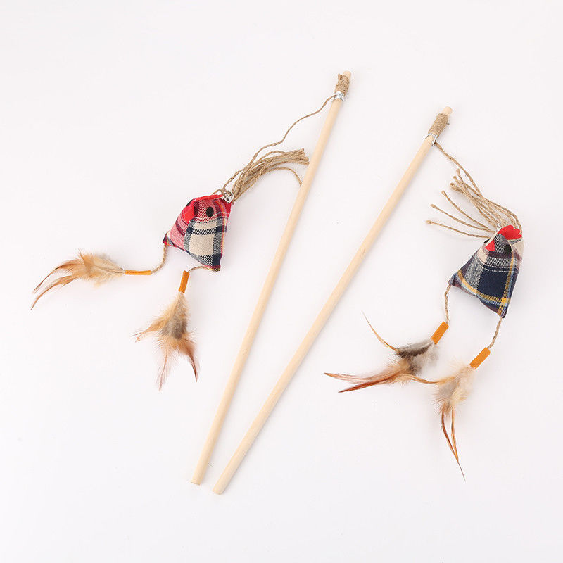 Wood Luxury Chicken Shaped Cat Toy Stick With Feather Interactive