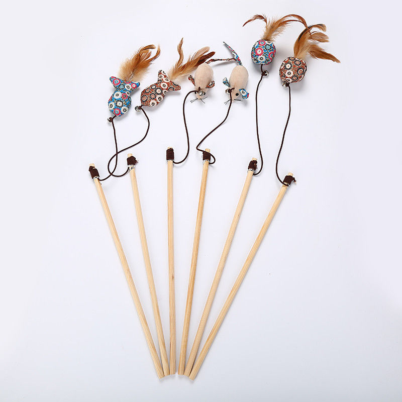 Chicken Shaped Cat Pet Toys Teaser Stick With Feather Wooden Toys For Cats