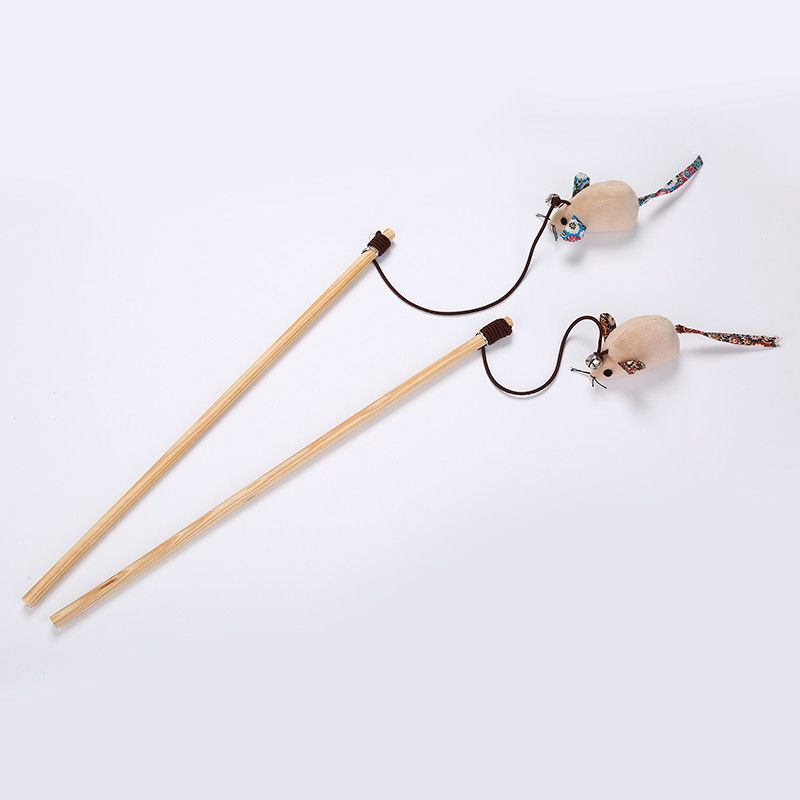 Chicken Shaped Cat Pet Toys Teaser Stick With Feather Wooden Toys For Cats