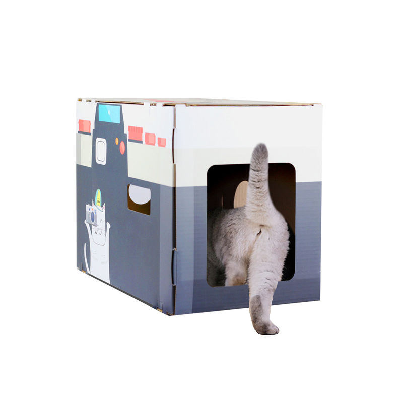 Cat House Scratcher Retro Camera Shape Cat Lounge with Scratch Pad Corrugated Cardboard Cave Bed Scratcher
