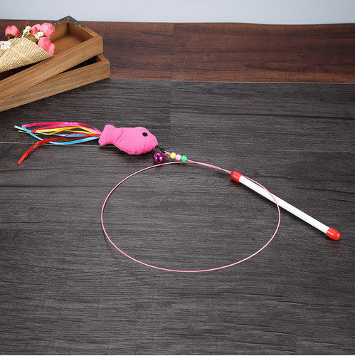 Interactive Funny Fish Cat Teaser Stick Pack With Steel Wire Feather Bell