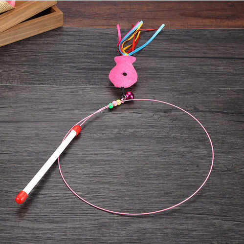 Interactive Funny Fish Cat Teaser Stick Pack With Steel Wire Feather Bell