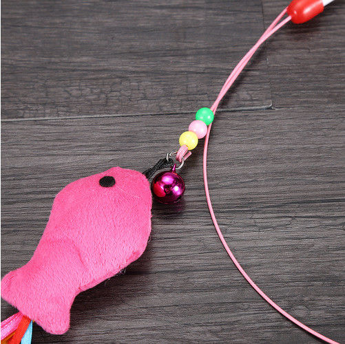 Interactive Funny Fish Cat Teaser Stick Pack With Steel Wire Feather Bell
