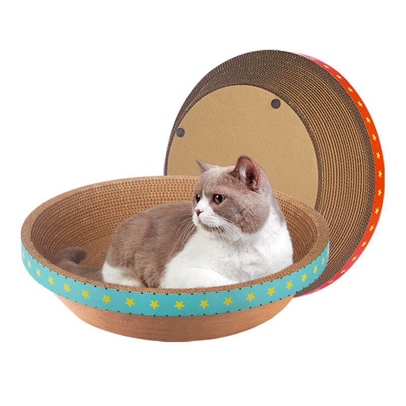 Durable Round Cardboard Cat Bed Bowl Shape Corrugated Cat Scratching Pad 700g