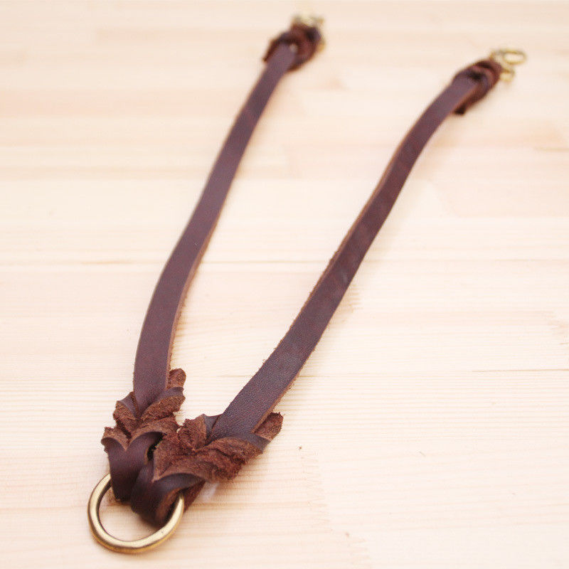 Pet Cow Leather Collar Leash Harness Set Traction Rope  Double Ended Dog Lead 50CM