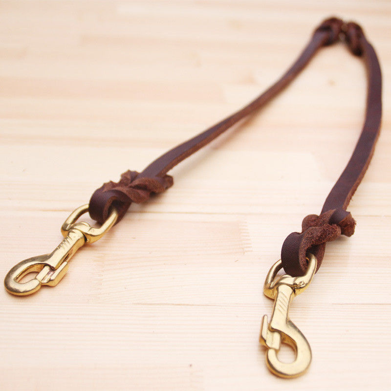 Pet Cow Leather Collar Leash Harness Set Traction Rope  Double Ended Dog Lead 50CM