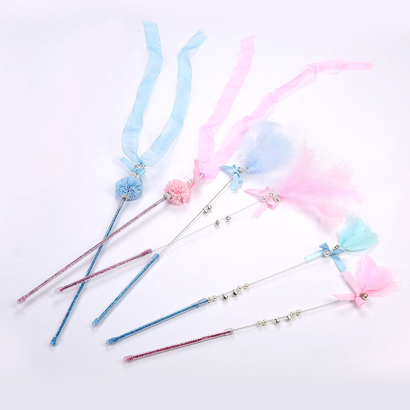 Interactive Feather Cat Pet Toys Wand Plastic Fairy Cat Teaser Stick