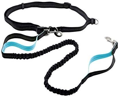 Retractable Rope Reflective Dog Harness Waist Belt Dual Handle Elastic Bungees Hands Free Dog Leash
