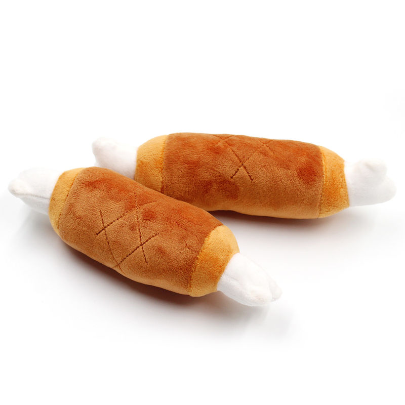 Two Headed Bone Shape Plush Squeaky Dog Chew Toys Puppy Teething Toys 27g