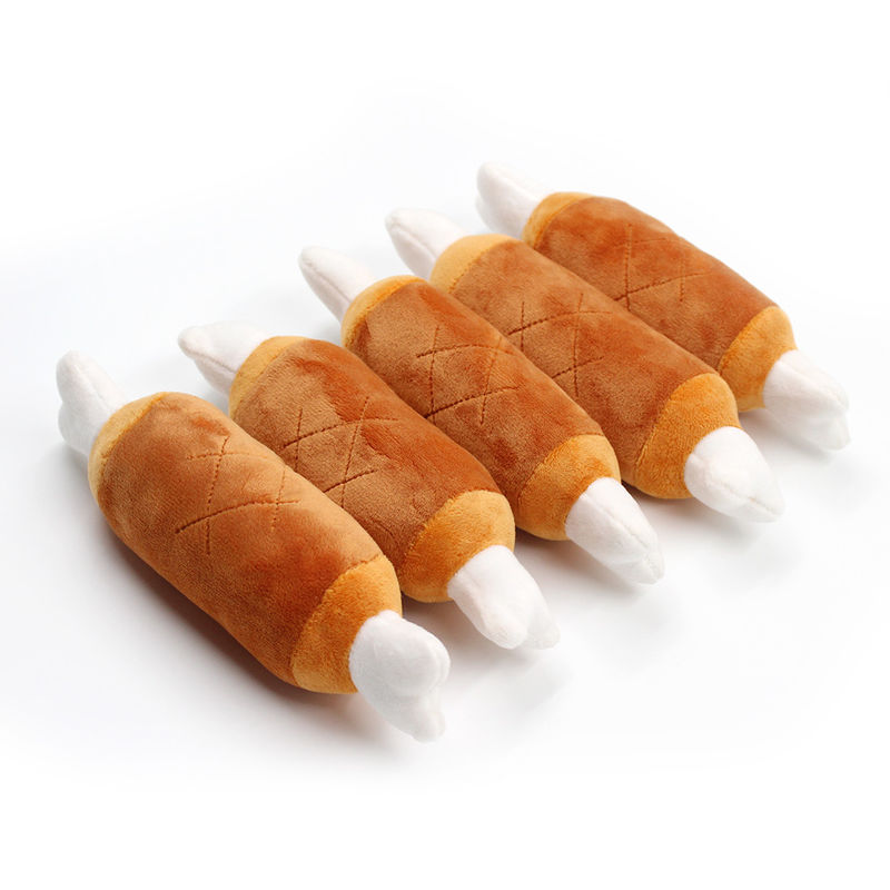 Two Headed Bone Shape Plush Squeaky Dog Chew Toys Puppy Teething Toys 27g