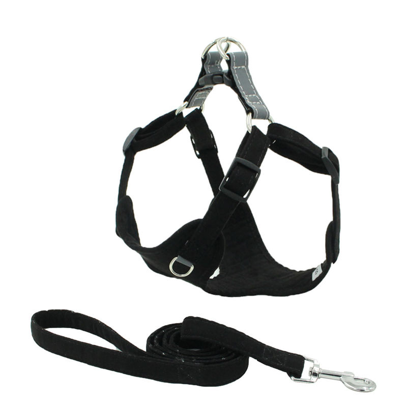 Suede Fabric Reflective Chest Dog Collar Leash Harness Set Easy Walk Dog Harness