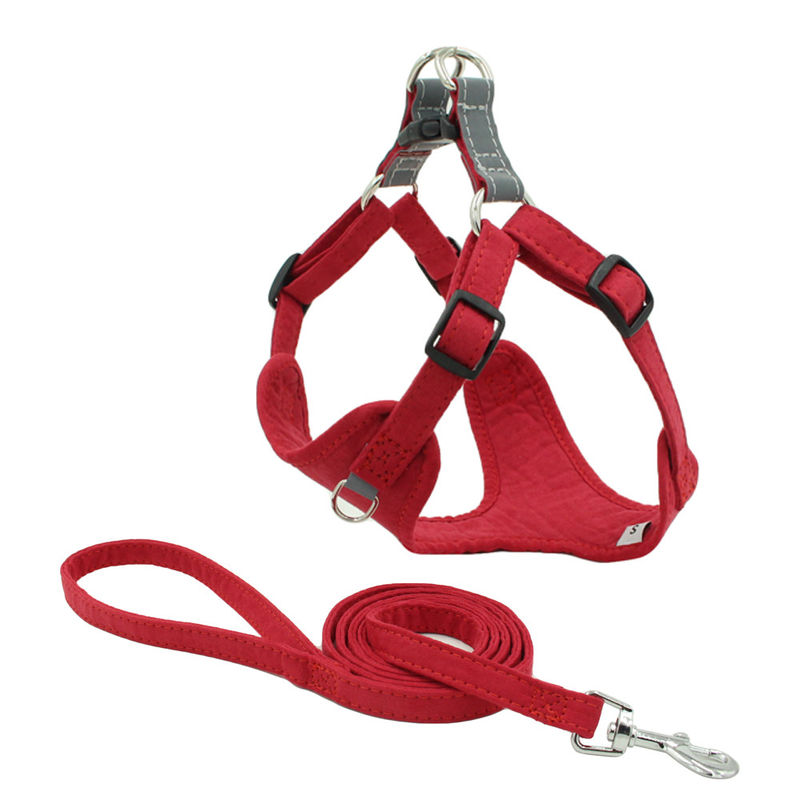 Suede Fabric Reflective Chest Dog Collar Leash Harness Set Easy Walk Dog Harness