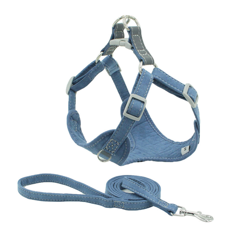 Suede Fabric Reflective Chest Dog Collar Leash Harness Set Easy Walk Dog Harness