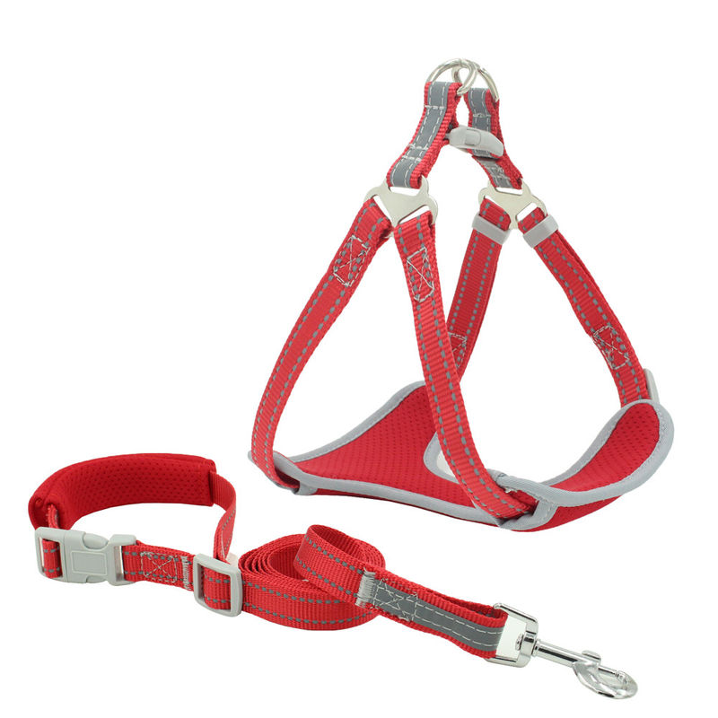 Breathable Mesh Reflective Leash And Collar set Chest Strap Traction Set Dog Collar And Leash Kit