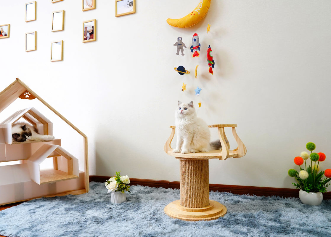 Eco Friendly Wood Scratching Cat Climbing Tree Tower Cat Photo Table L Size 72cm M 62cm