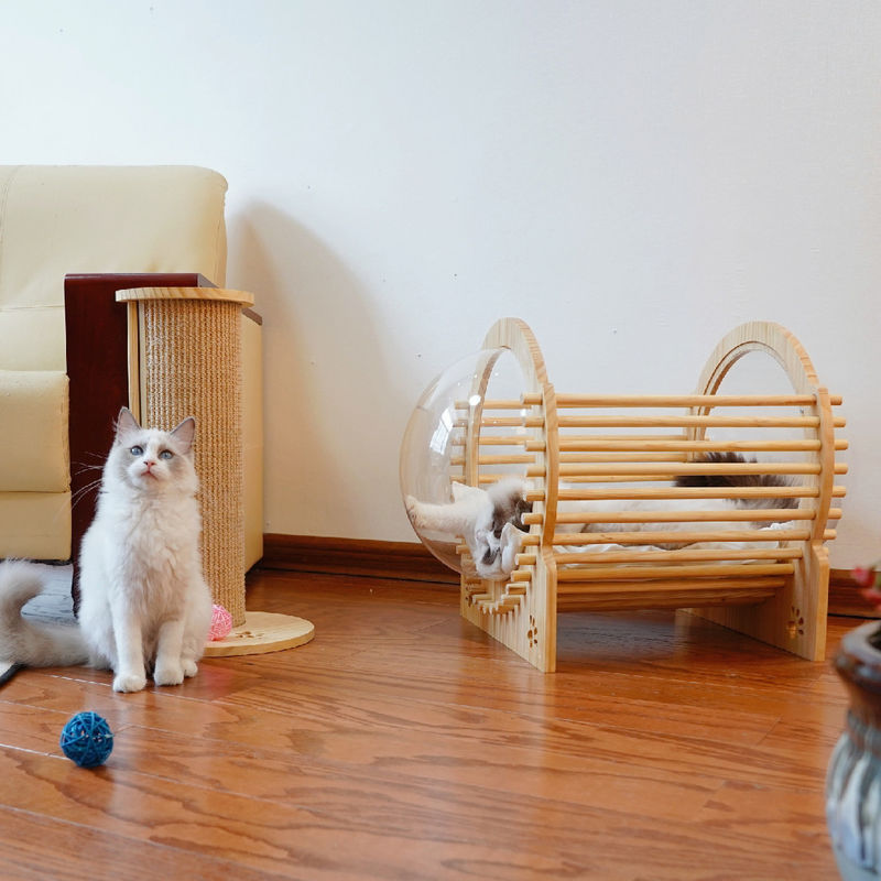 Capsule Wood Cat Bed House With Window
